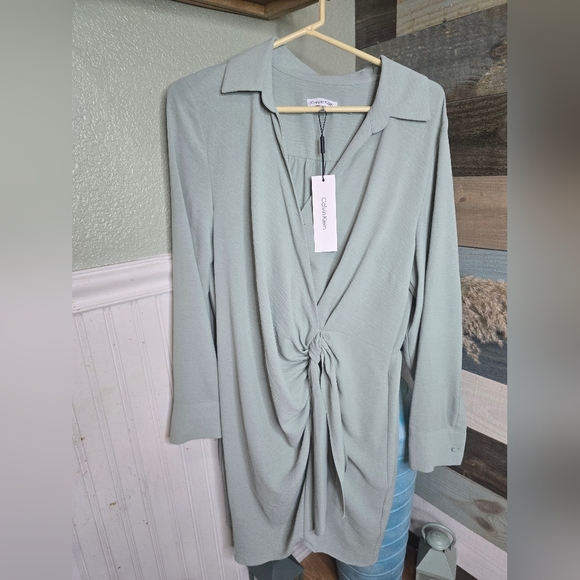 Calvin Klein Soft Green Front Knot Dress - Picture 1 of 4
